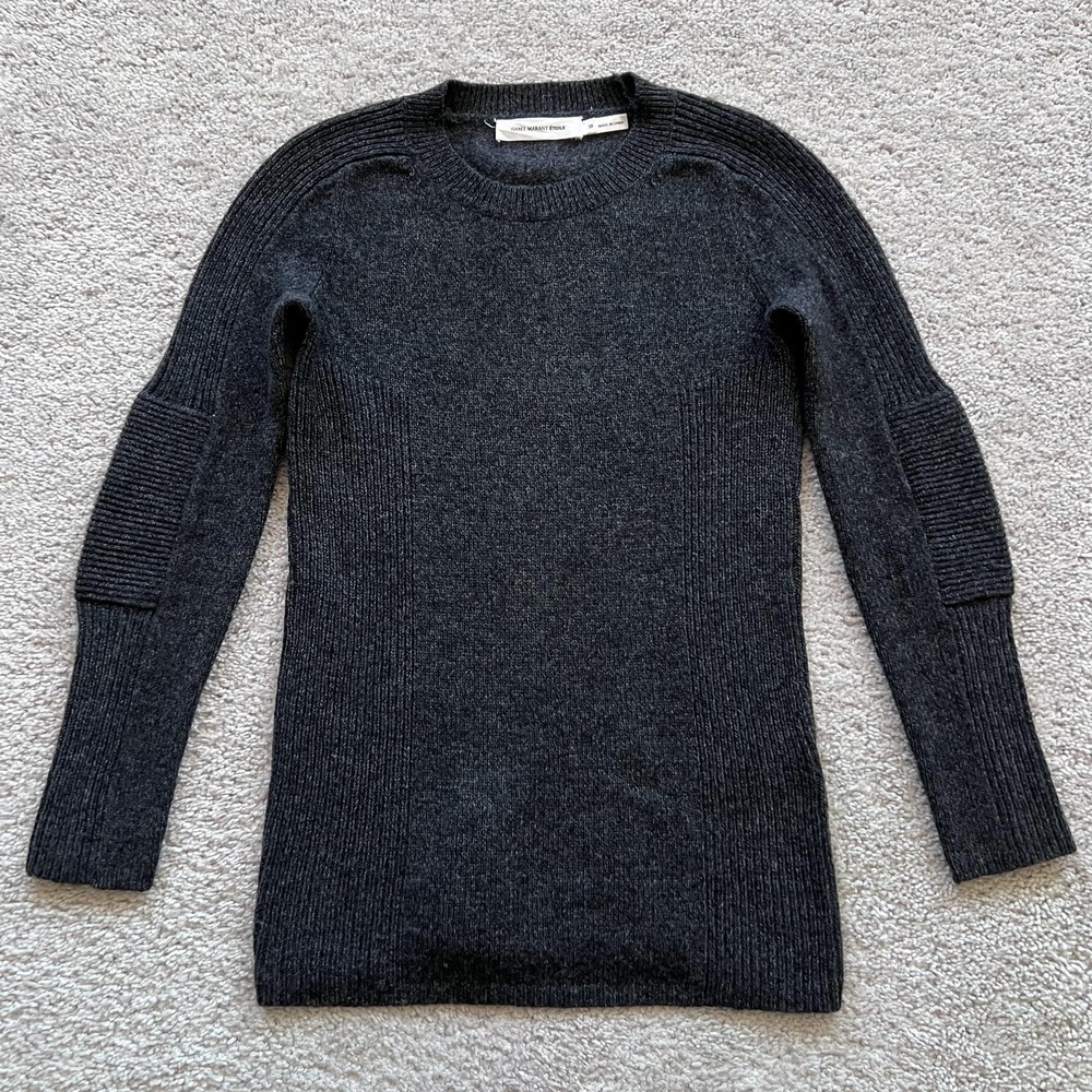 Isabel Marant Etoile Ribbed Wool Crewneck Sweater Womens 38 Gray Slim Knit